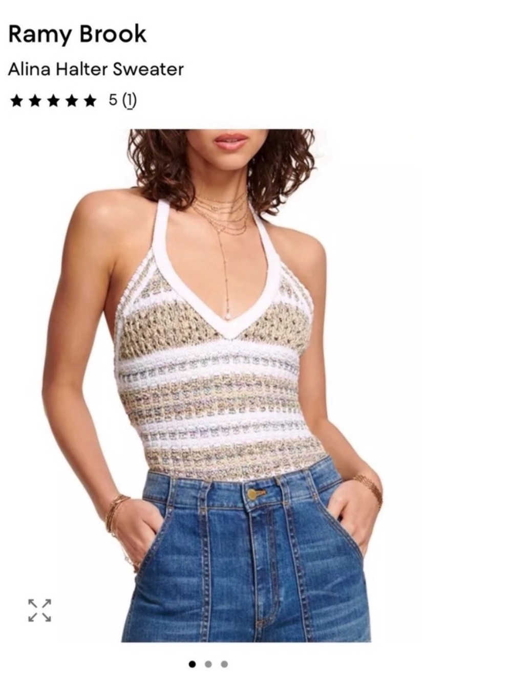Ramy Brook Alina V-Neck Halter Tank in White and Tan